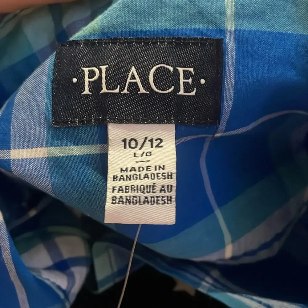 Children’s place cotton long sleeve blue plaid button up new with tag